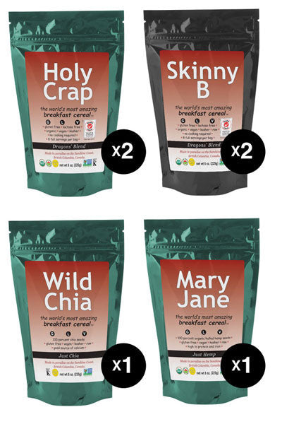 Product Assortment from Holy Crap cereal
