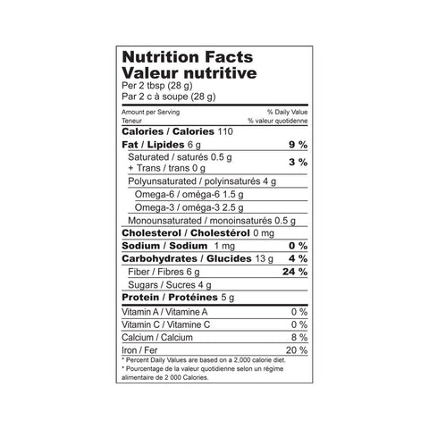 Nutrition Facts for high fiber Holy Crap cereal