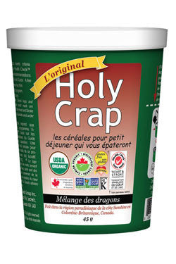 French label for Holy Crap single serve cereal cup